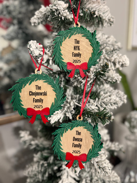 Christmas wreath family ornament